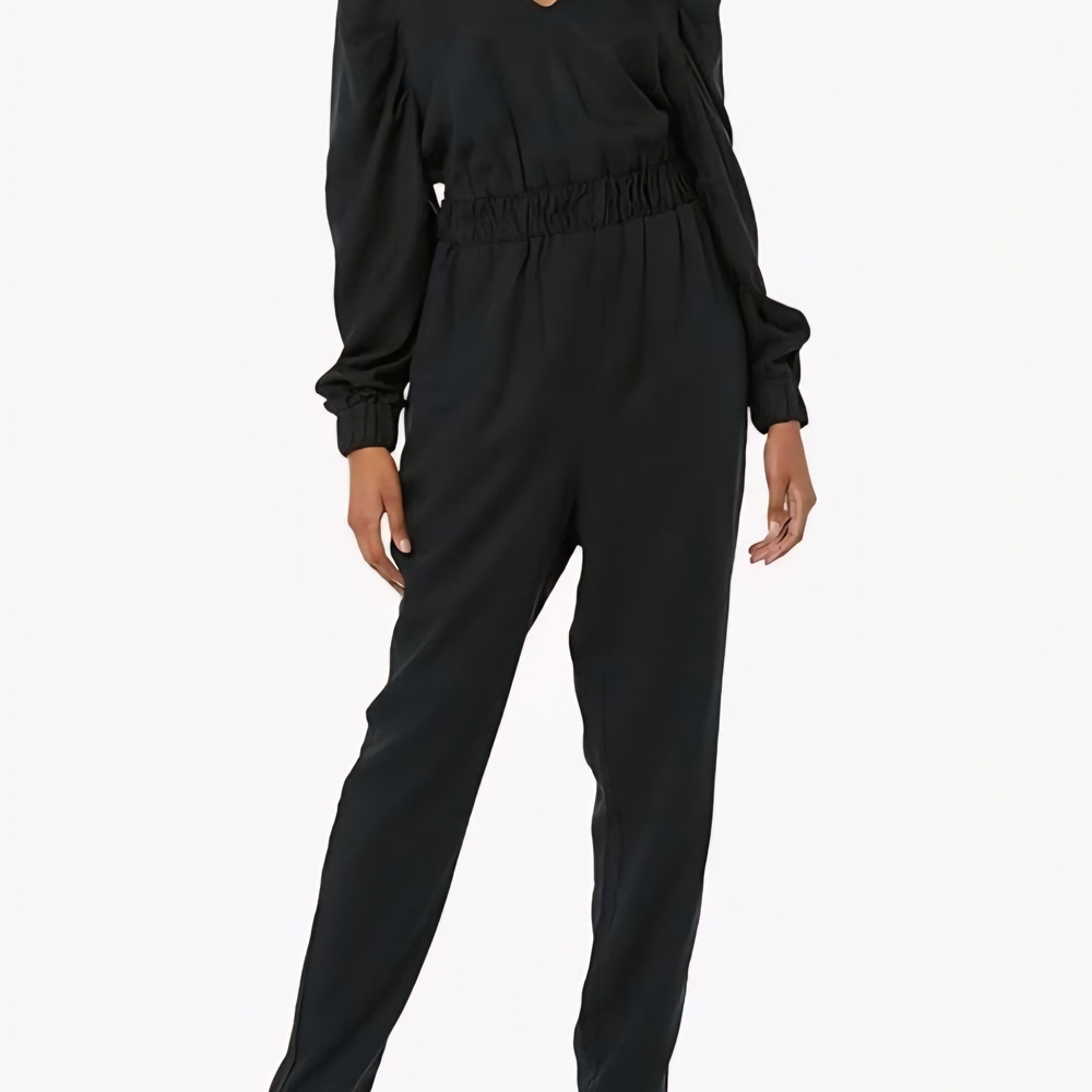 Terea By Andrea Pitter Sz XS Elegant Black Long-Sleeve‎ Jumpsuit W Pockets
